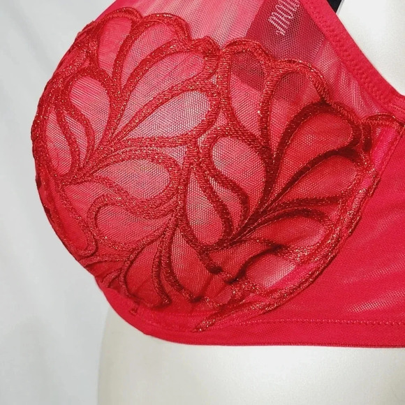 34C Paramour 115088 Lotus Embroidered Unlined Underwire Bra Tango‎ Red NWT - Picture 4 of 8